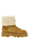 Bottes d ankle en cuir de veau beige de Moncler pour femme, avec semelle antidérapante et design élégant.