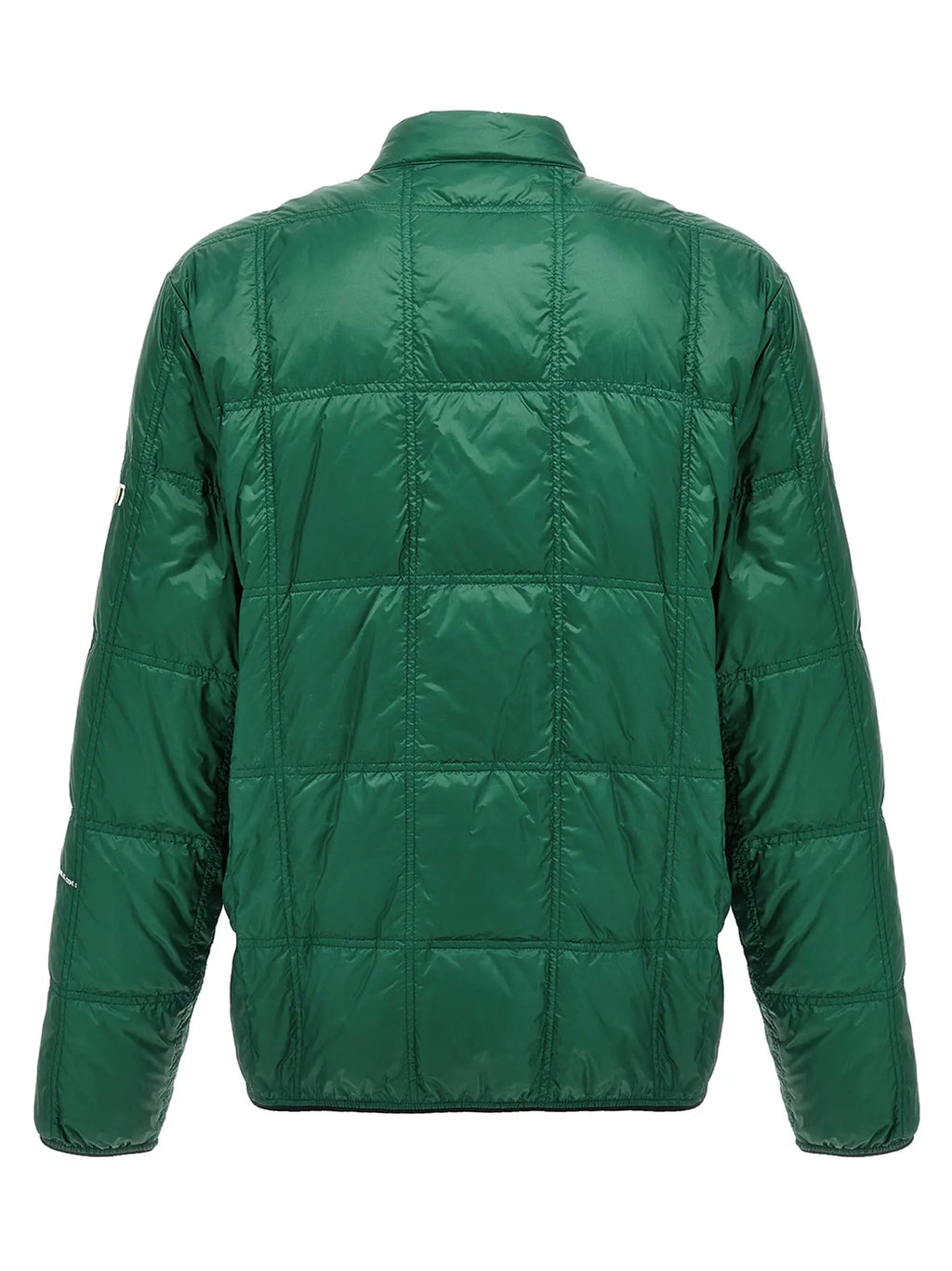 Veste matelassée bicolore moncler genius en polyamide pleine longueur verte émeraude avec finition brillante