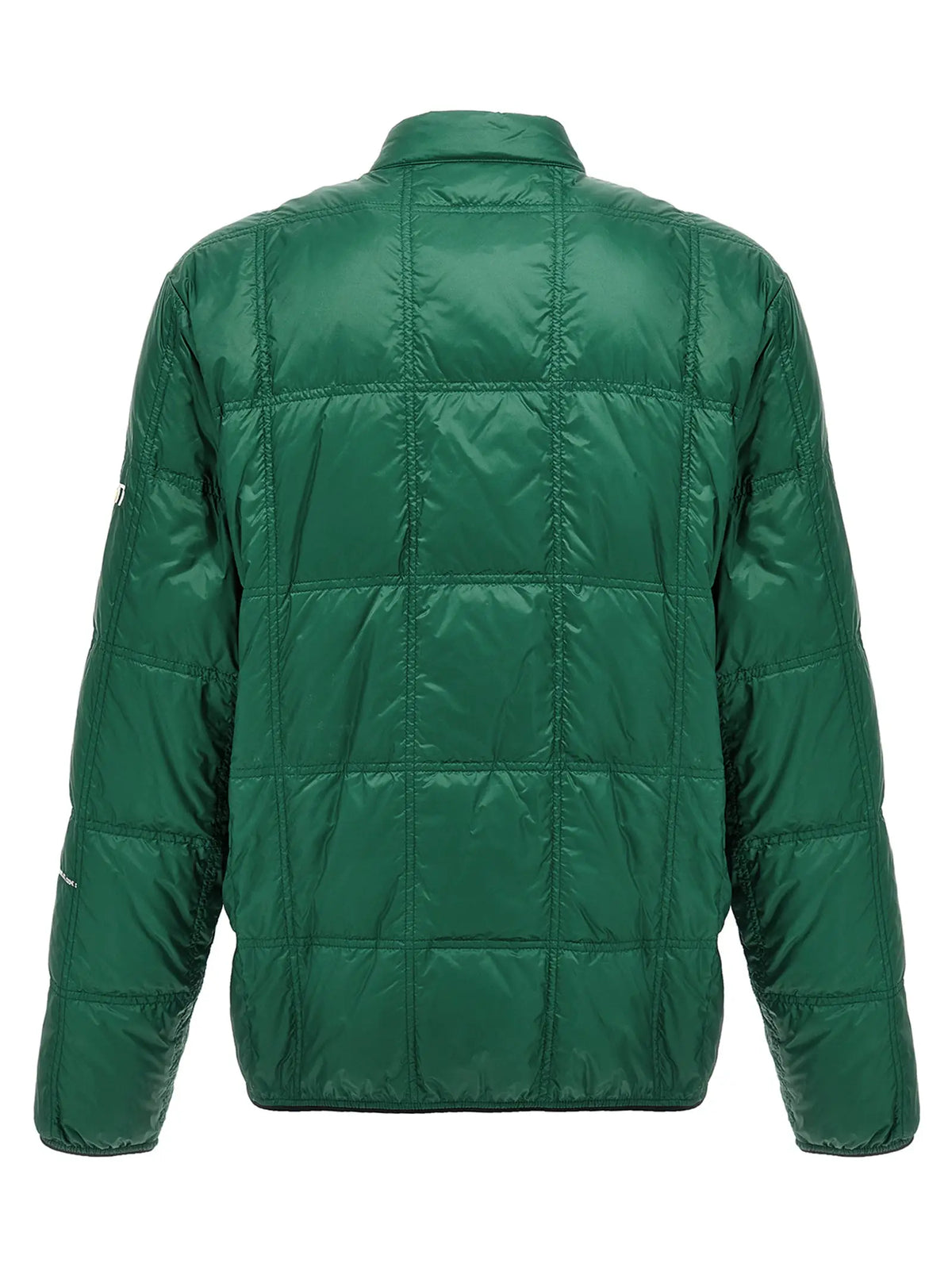 Veste matelassée bicolore moncler genius en polyamide pleine longueur verte émeraude avec finition brillante