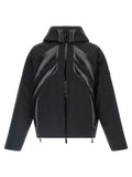Veste noire moncler genius en polyamide avec panneaux matelassés brillants et capuche vue de dos