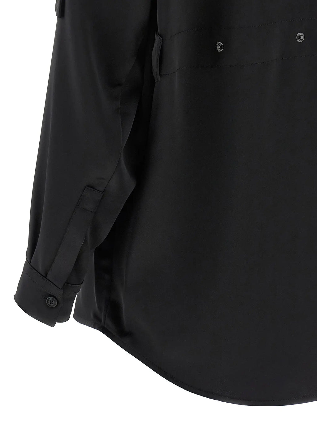 Chemise noire moncler genius en polyester avec manches longues boutons et détails de couture subtils minimalistes