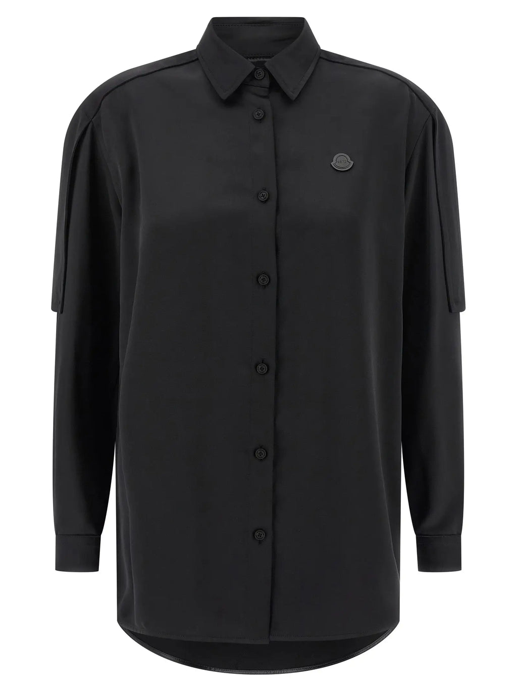 Chemise noire moncler button-down en polyester avec design minimaliste et logo discret sur la poitrine gauche