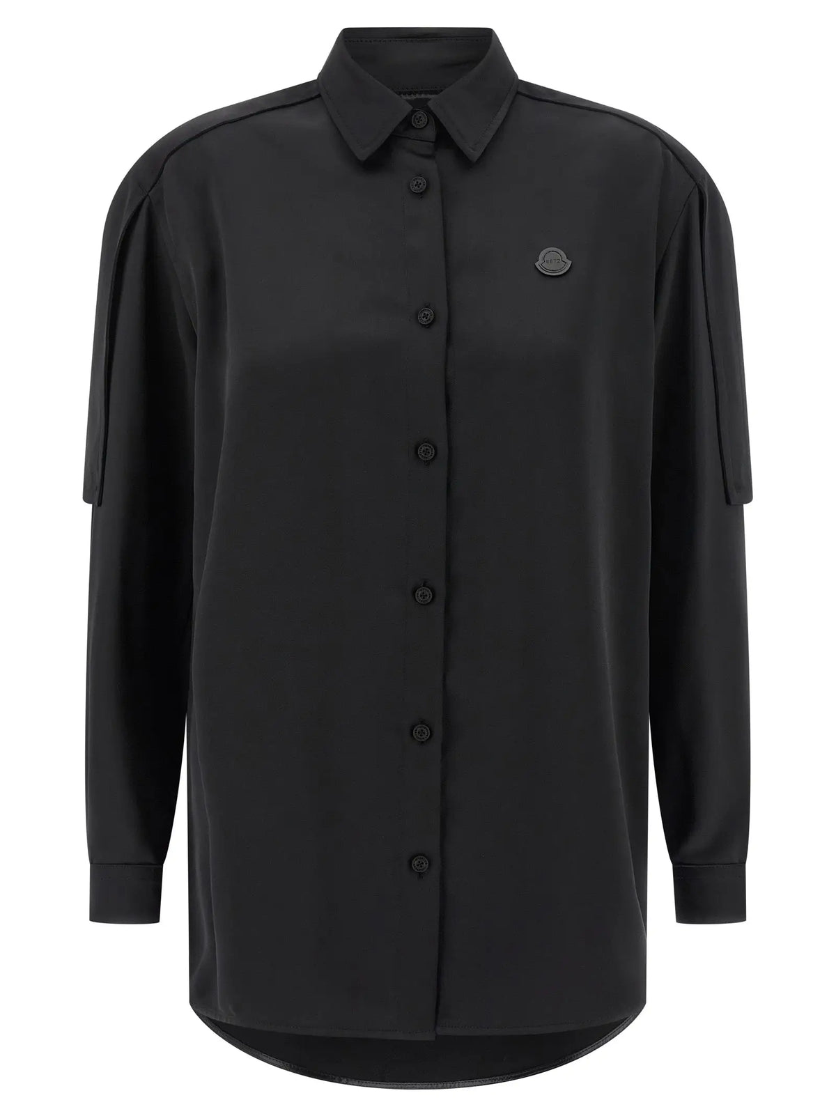 Chemise noire moncler button-down en polyester avec design minimaliste et logo discret sur la poitrine gauche