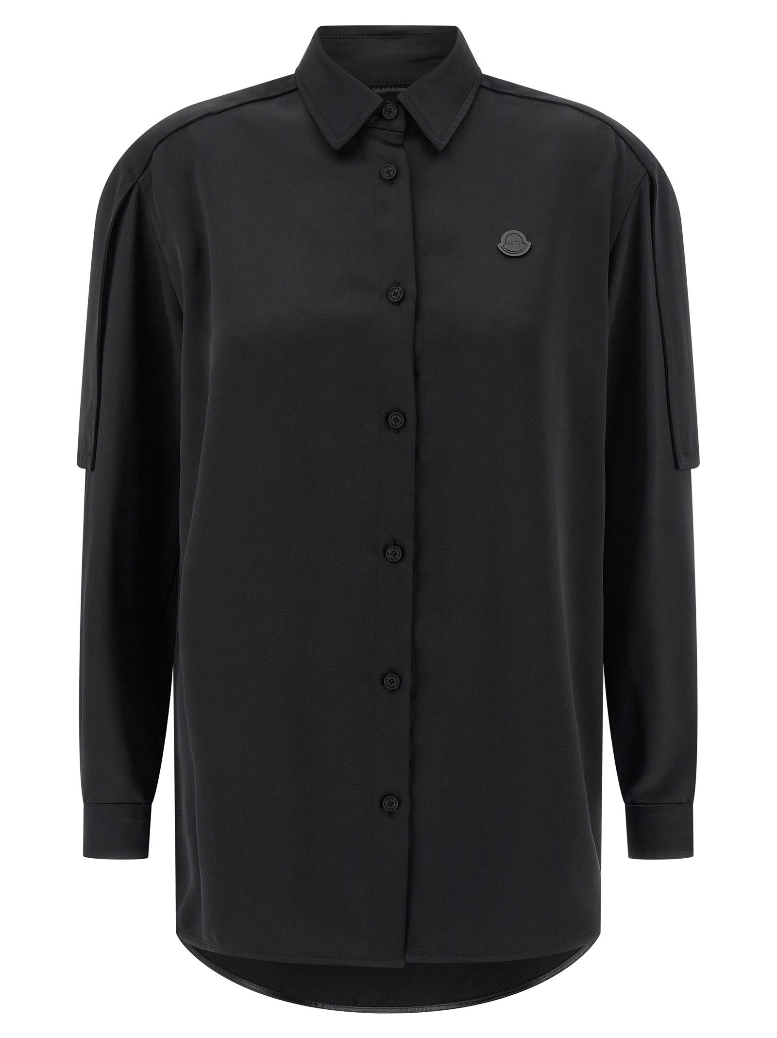 Blouse en polyester noire de la marque MONCLER GENIUS, style élégant et moderne, vue de face avec détails de tissu.