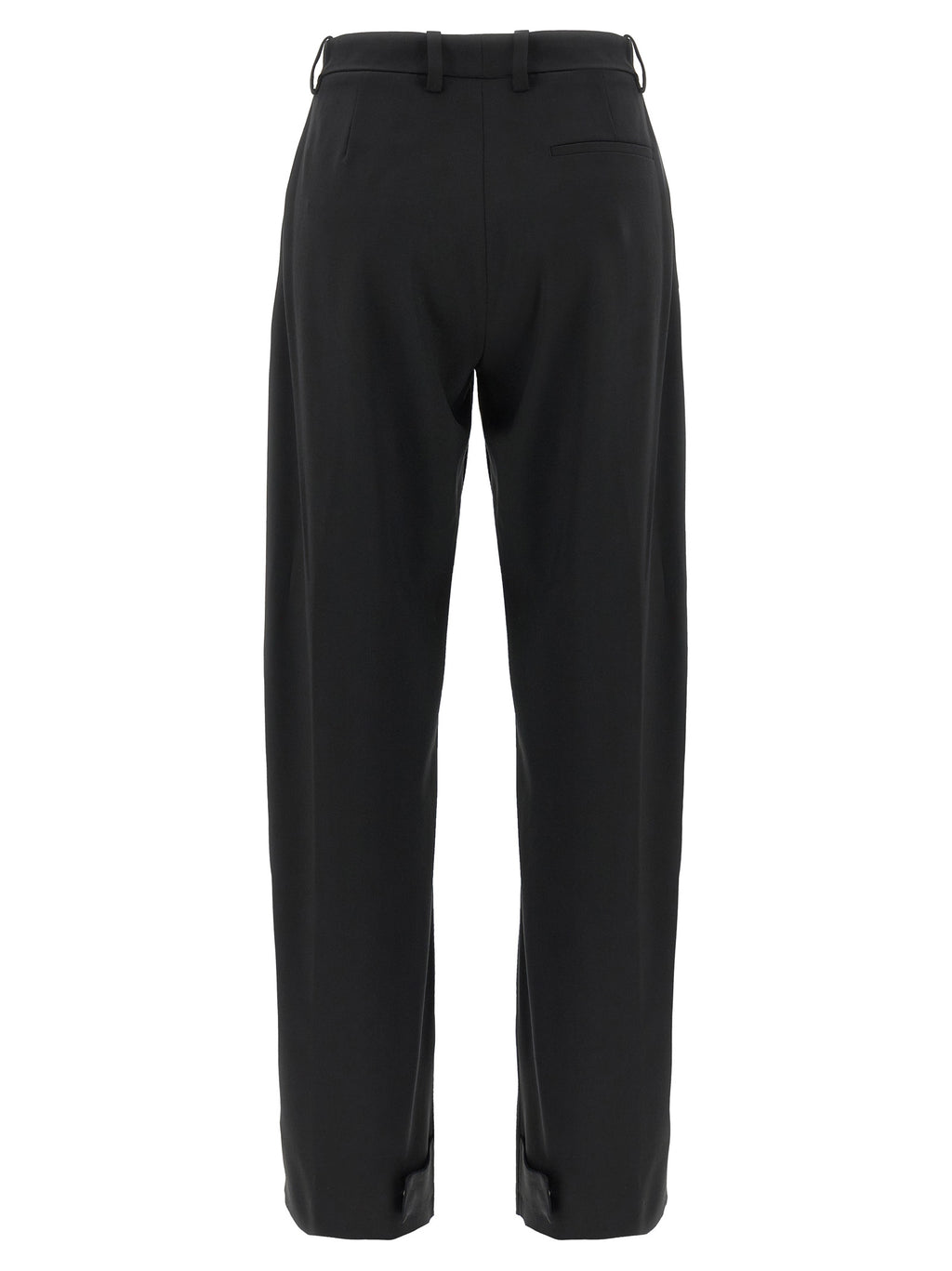 Pantalon noir en polyester de la marque MONCLER GENIUS, pantalon élégant pour femme, vue de face.