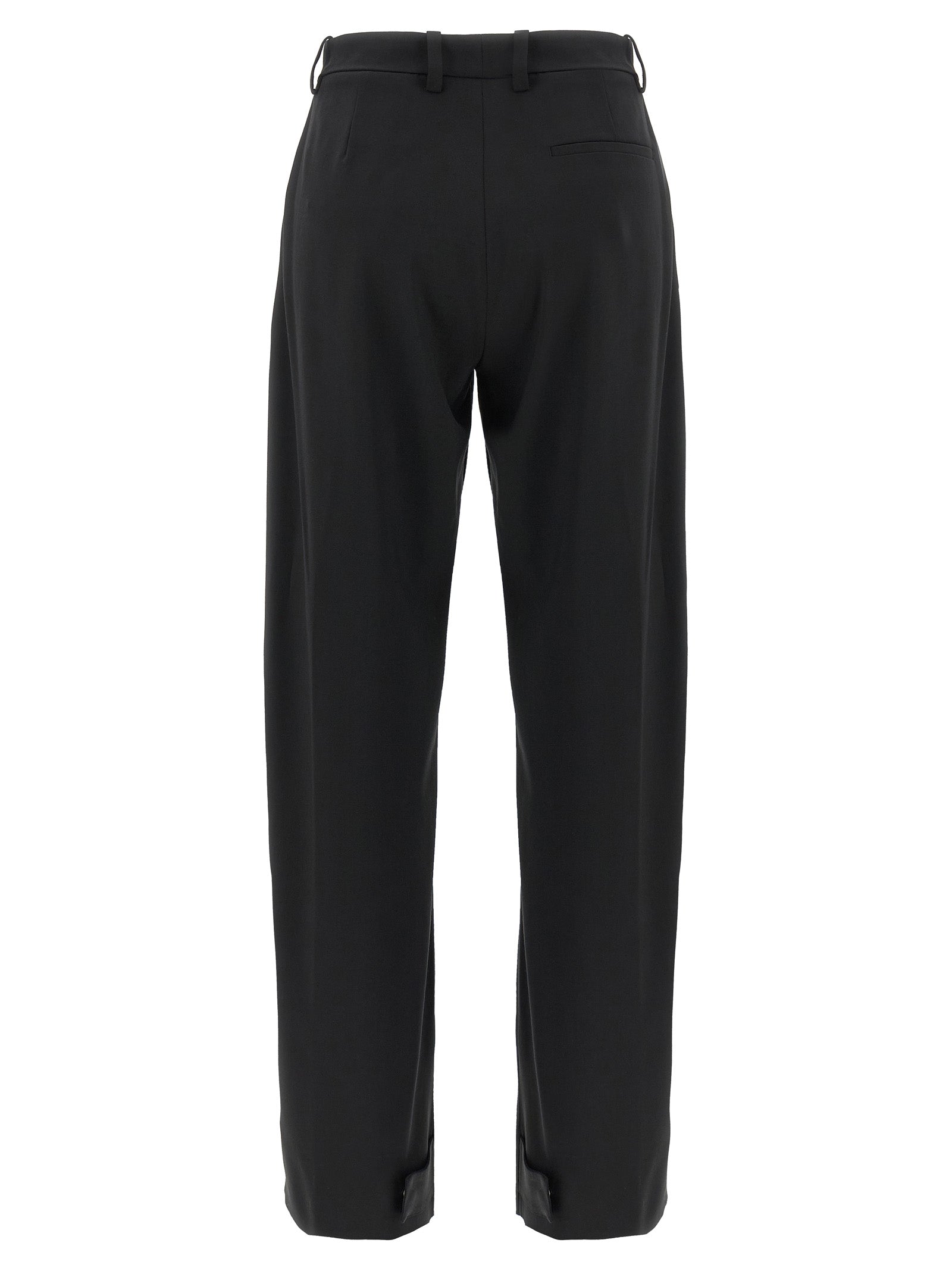 Pantalon noir en polyester de la marque MONCLER GENIUS, pantalon élégant pour femme, vue de face.