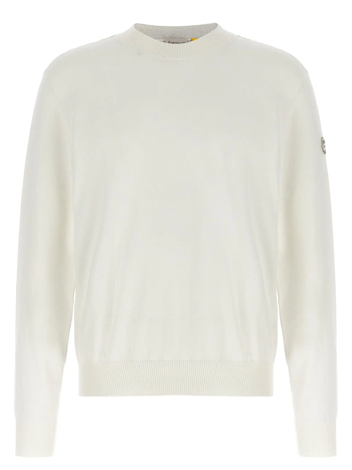 Gilet en coton blanc moncler genius avec maille subtilement texturée crème et poignets côtelés