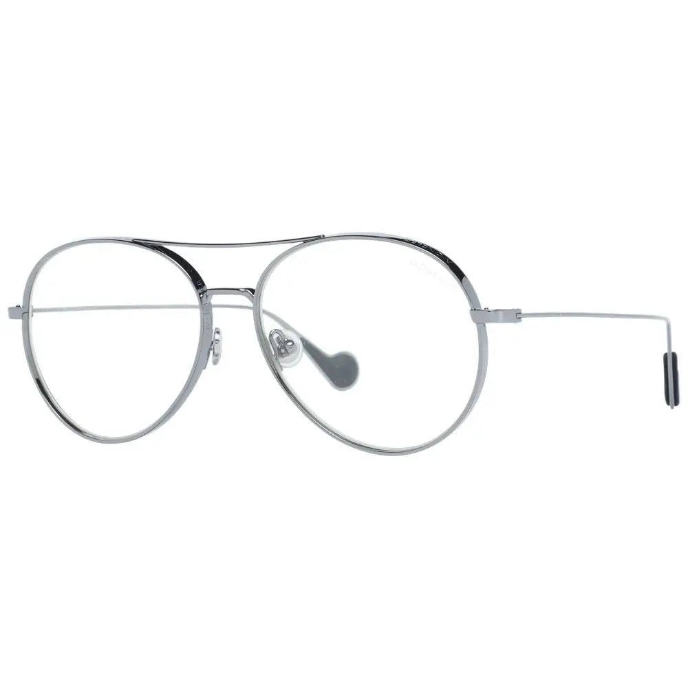 Lunettes moncler gris en métal style aviateur avec monture argentée et design minimaliste à verres clairs