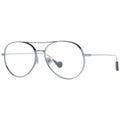 Lunettes moncler gris en métal style aviateur avec monture argentée et design minimaliste à verres clairs