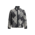 Veste moncler grise en laine oves aries à motif argyle gris et noir avec fermeture éclair et poches latérales noires