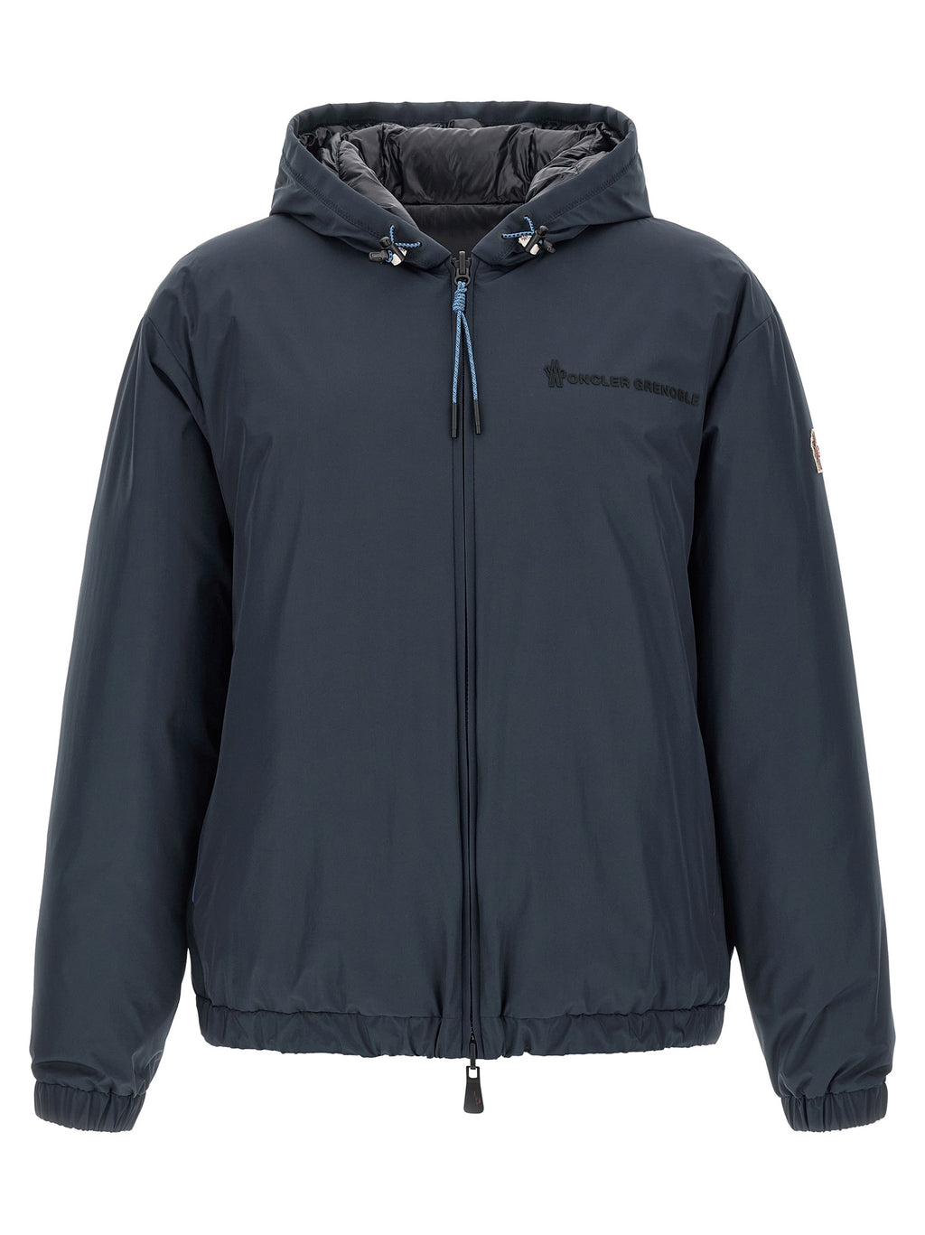 Veste shell en polyamide bleue Moncler Grenoble, coupe-vent et imperméable, avec capuche et fermeture zippée.