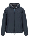 Veste shell en polyamide bleue Moncler Grenoble, coupe-vent et imperméable, avec capuche et fermeture zippée.