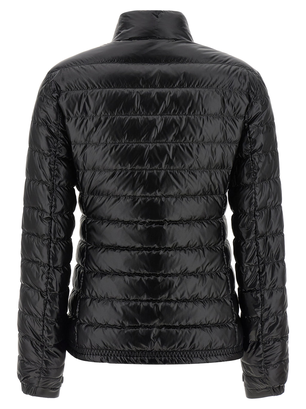 Veste longue Moncler Grenoble en polyamide noir, avec capuche et fermeture zippée, adaptée pour le froid.