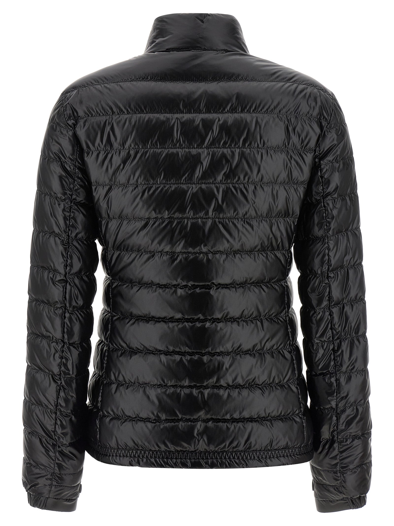 Veste longue Moncler Grenoble en polyamide noir, avec capuche et fermeture zippée, adaptée pour le froid.