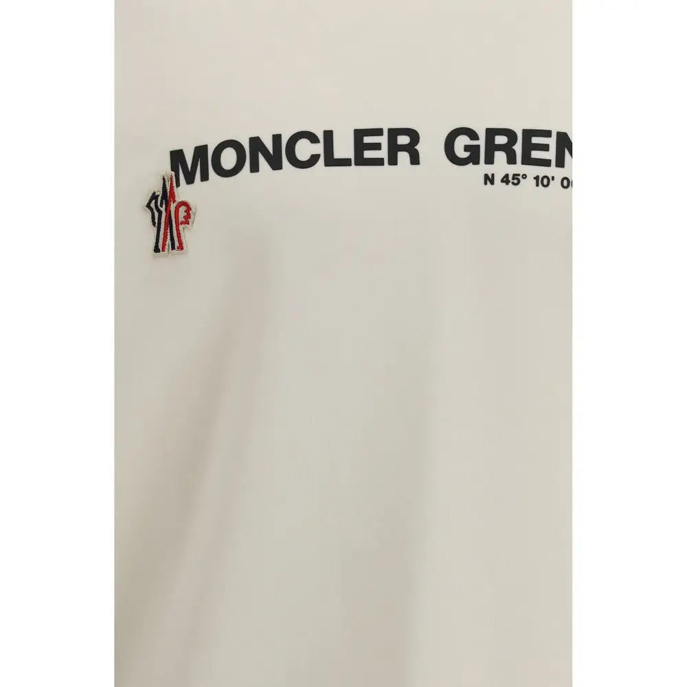 Sweatshirt moncler grenoble beige en coton avec lettrage noir audacieux et patch logo brodé tricolore