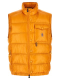 Moncler grenoble bicolor veste sans manches orange en polyester matelassé avec col montant et poche poitrine brodée