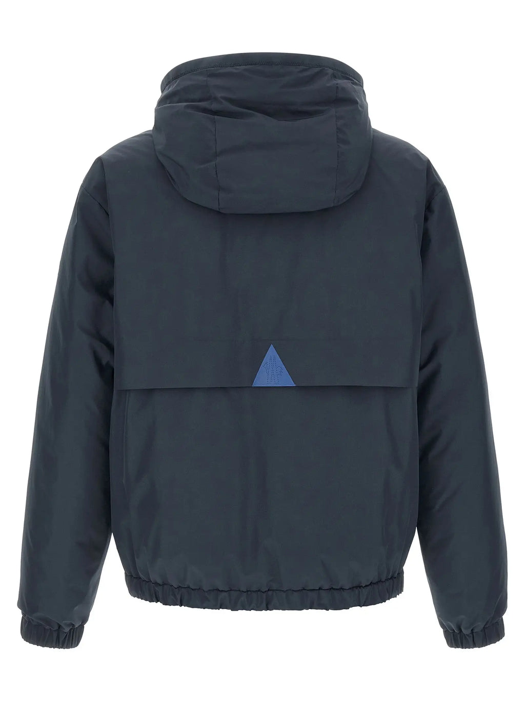 Dos de veste matelassée moncler grenoble bleu en polyamide avec capuche et patch triangulaire bleu subtil
