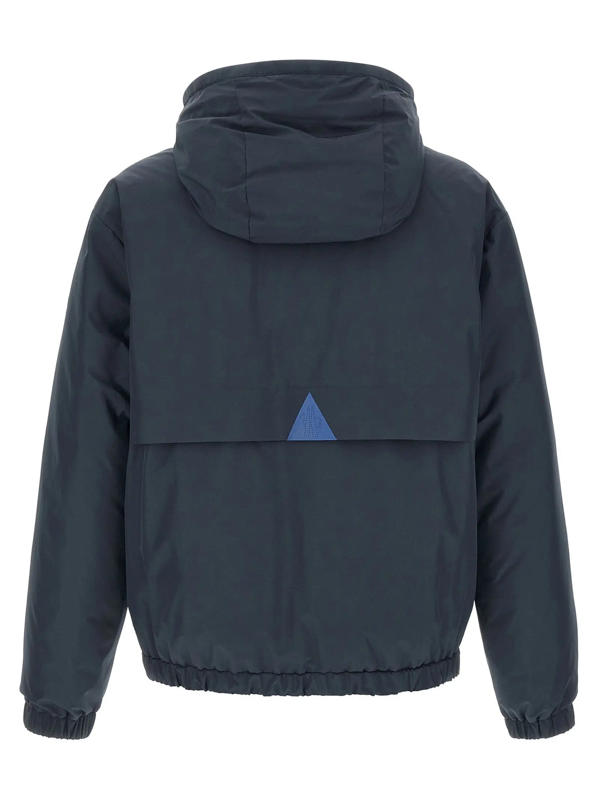 Dos de veste matelassée moncler grenoble bleu en polyamide avec capuche et patch triangulaire bleu subtil