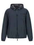 Veste moncler grenoble en polyamide bleu foncé matelassée avec capuche et tirettes de zip bleu clair