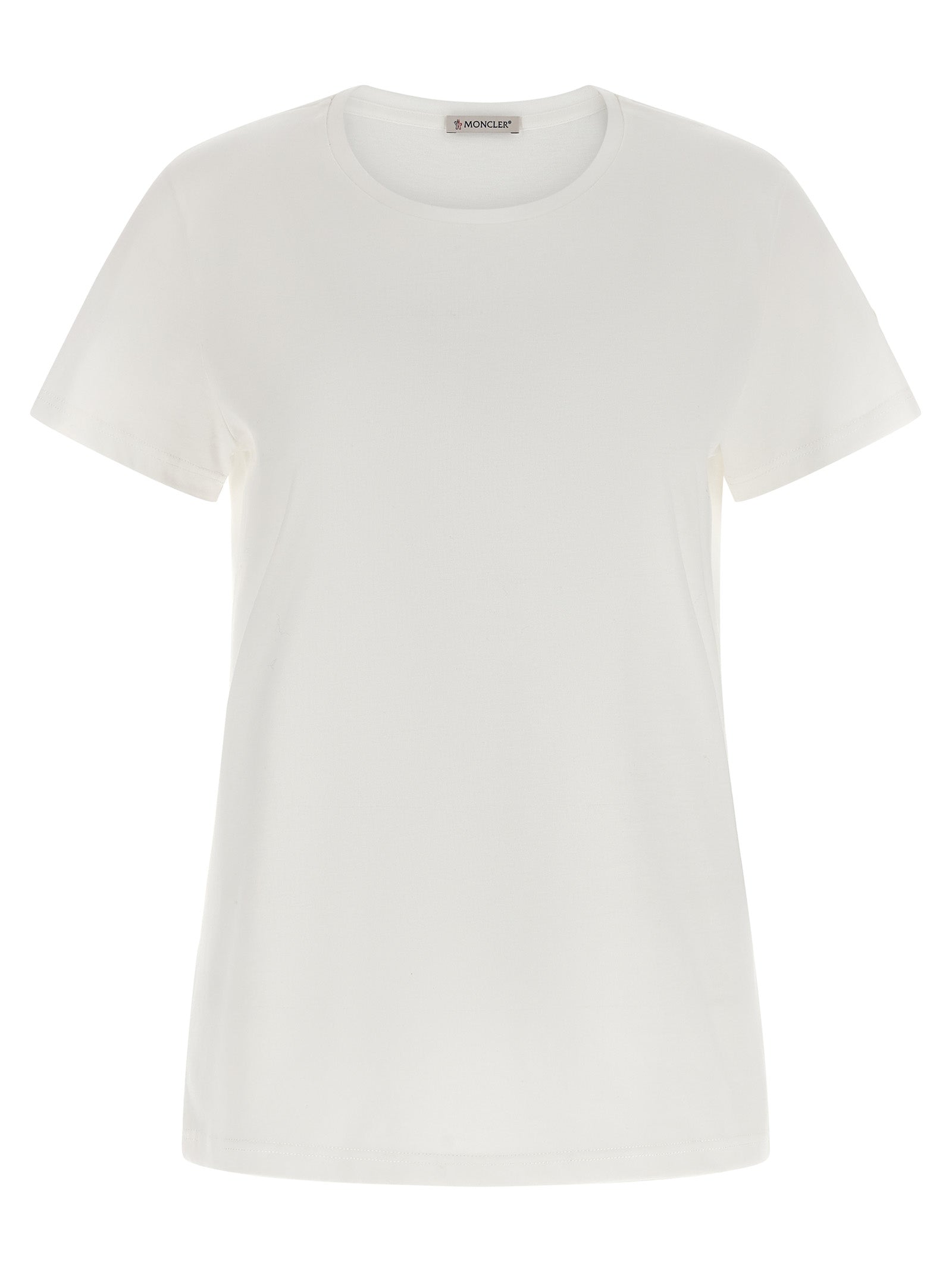 T-shirt blanc en coton Moncler, coupe classique, avec logo discret sur la poitrine, idéal pour un style décontracté.