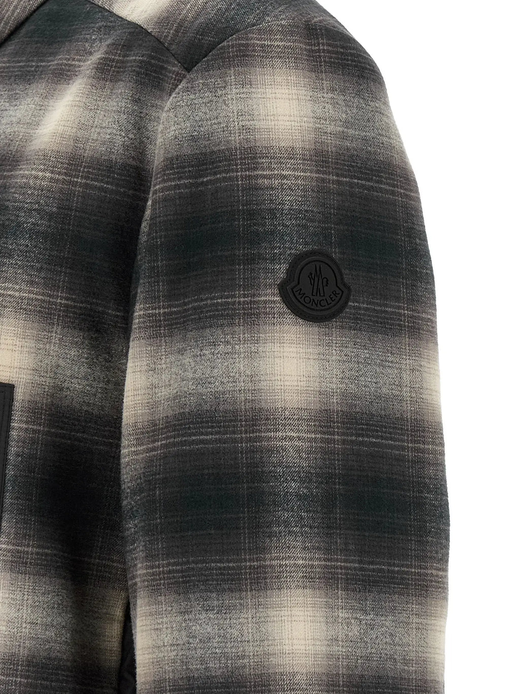 Veste moncler multicolor en coton à coquille avec motif à carreaux noir et beige et tissage texturé subtil