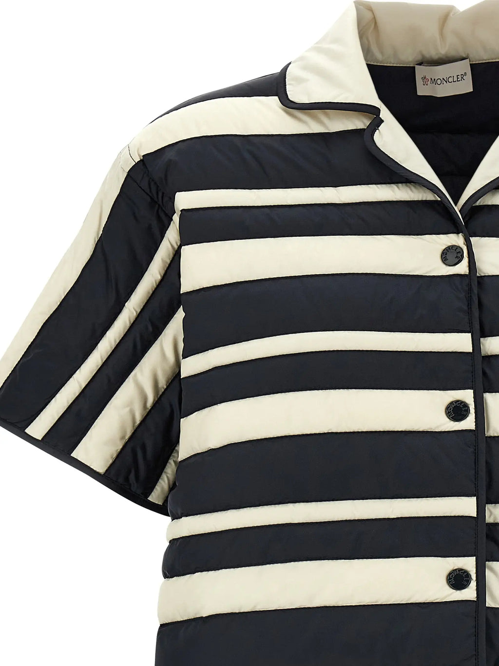 Moncler blouse en polyamide multicolore avec manches courtes matelassées à rayures horizontales noires et crème