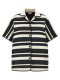 Moncler blouse multicolore en polyamide avec veste matelassée rayée marine et crème à manches courtes et boutons noirs