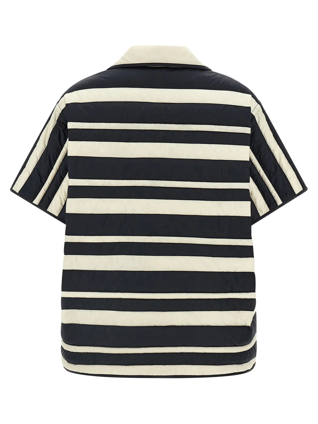 Veste matelassée courte moncler à rayures horizontales noires et crème avec col contrastant écru en polyamide multicolore
