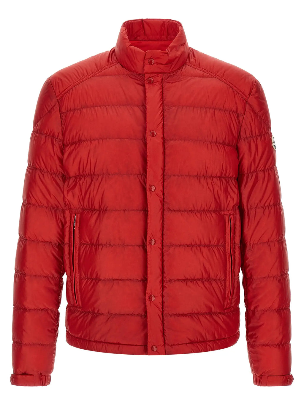 Veste matelassée rouge vif moncler en polyamide avec col montant et fermeture à boutons sur le devant