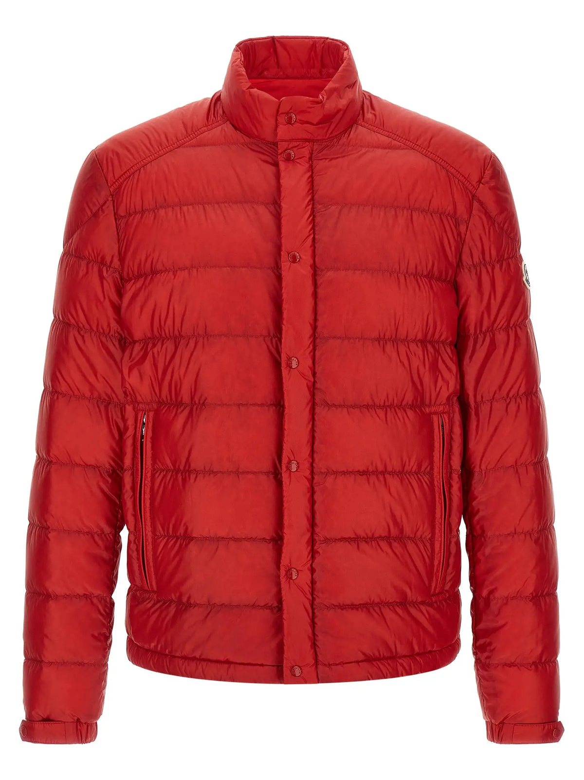 Veste matelassée rouge vif moncler en polyamide avec col montant et fermeture à boutons sur le devant