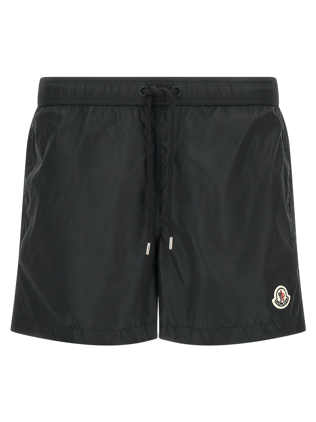 Pantalon noir en polyamide de longueur knee de la marque Moncler, visible avec une coupe élégante et tissu léger.