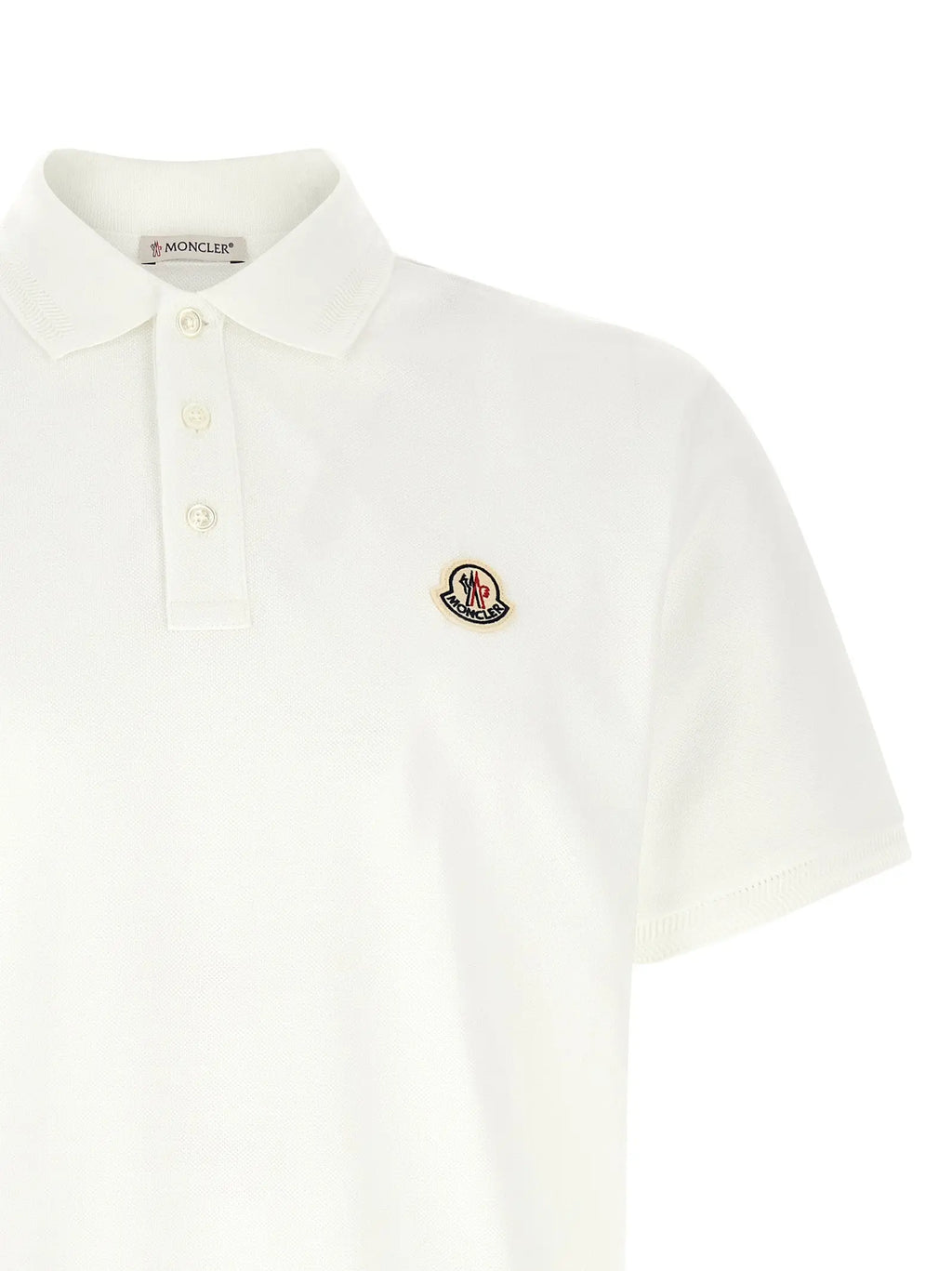 Polo blanc moncler en coton avec col classique manches courtes et logo brodé sur la poitrine gauche