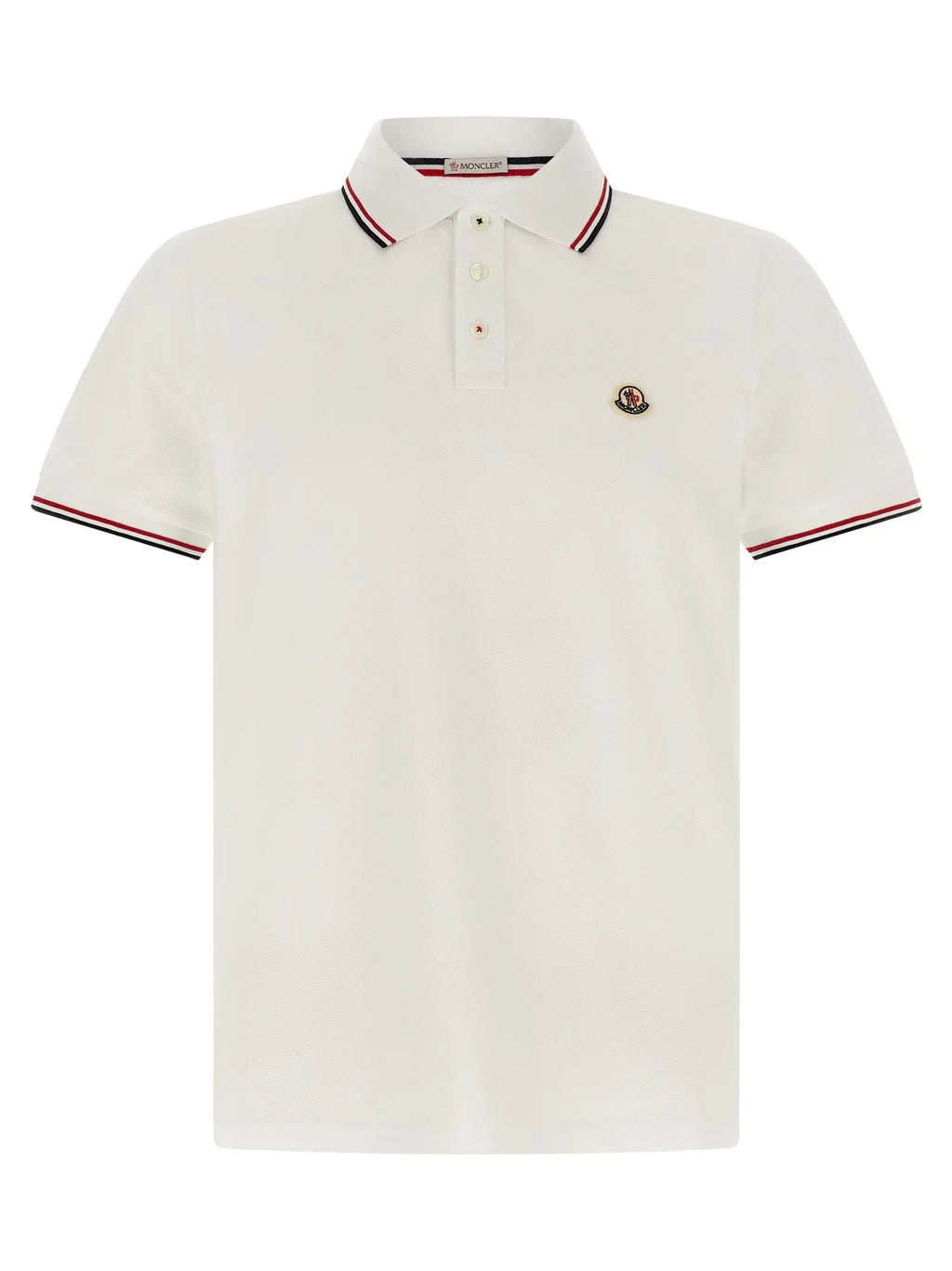 Polo en coton blanc moncler crème avec col classique manches courtes et bordures rouge et marine