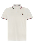 Polo en coton blanc moncler crème avec col classique manches courtes et bordures rouge et marine