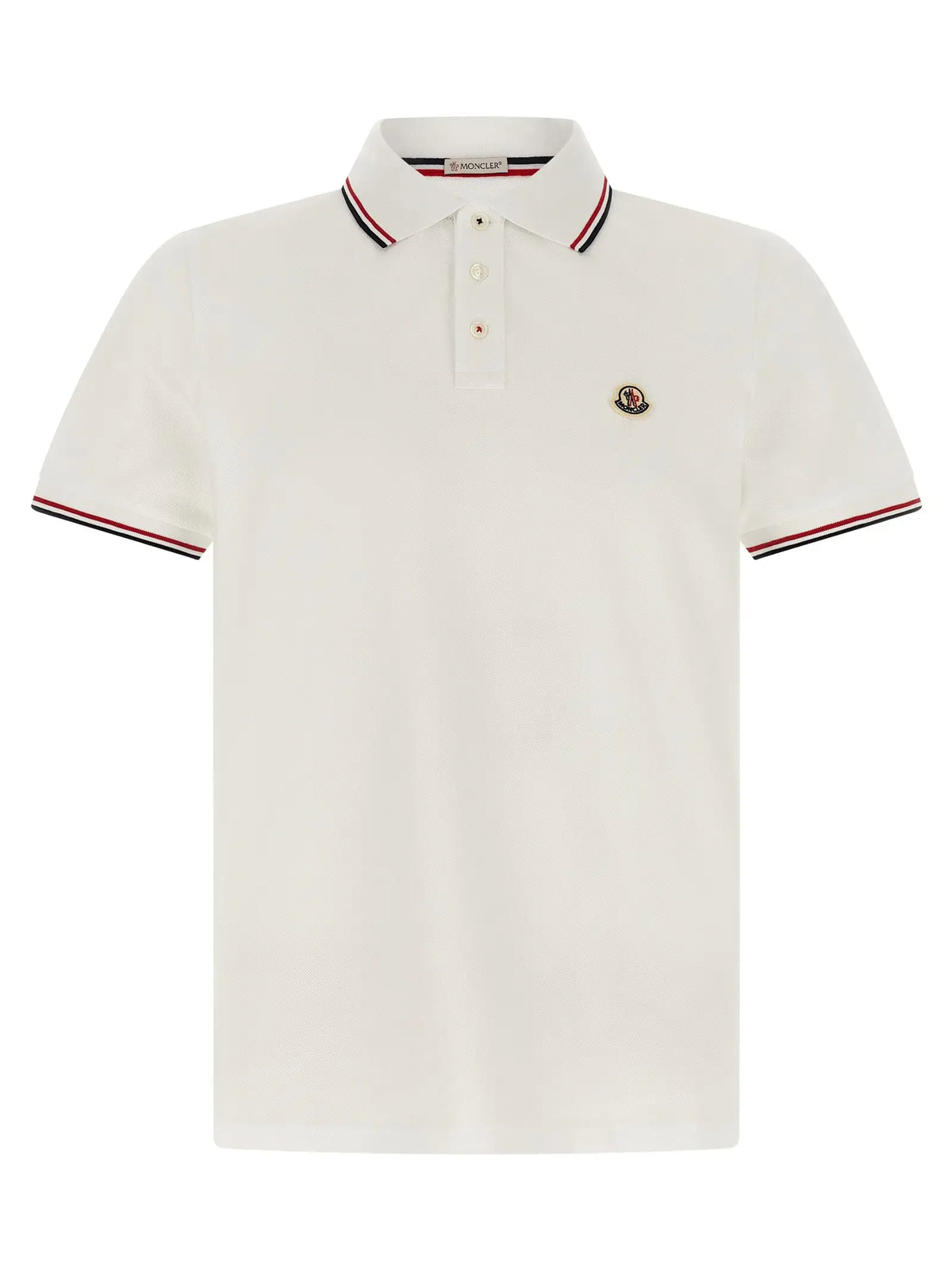 Polo en coton blanc moncler crème avec col classique manches courtes et bordures rouge et marine