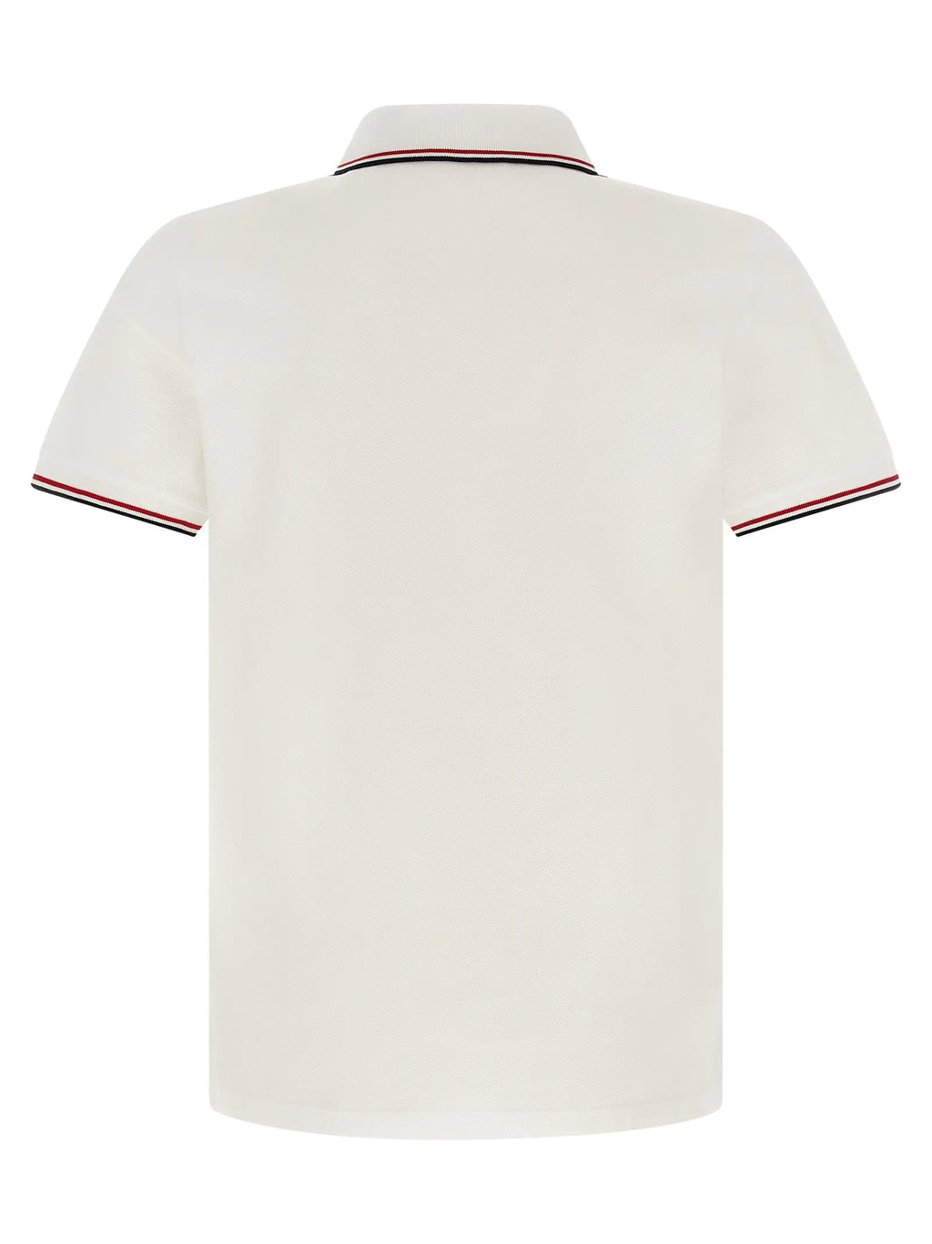Polo blanc crème moncler en coton avec col classique manches courtes et bordures rayées rouge et bleu marine