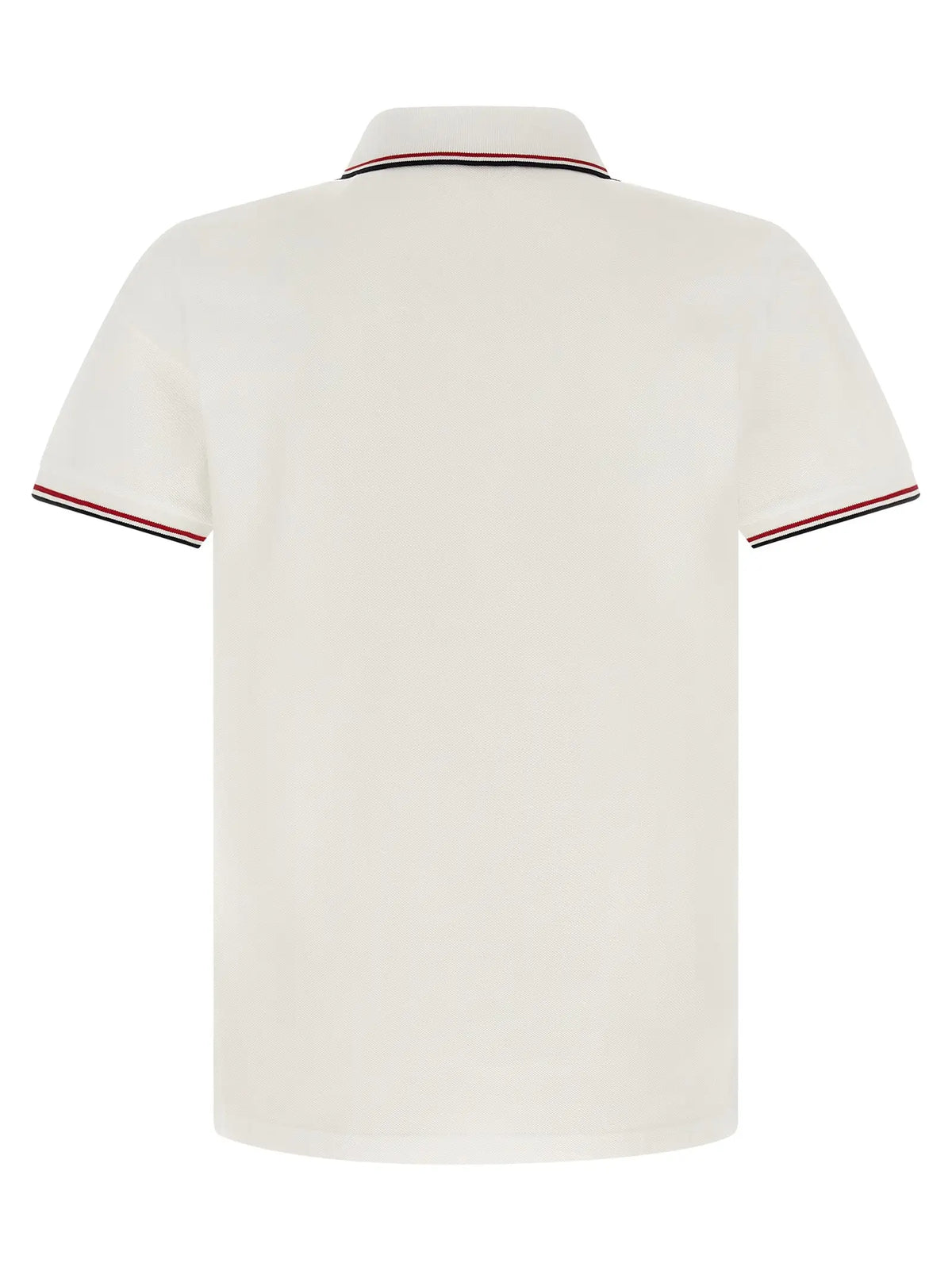 Polo blanc crème moncler en coton avec col classique manches courtes et bordures rayées rouge et bleu marine