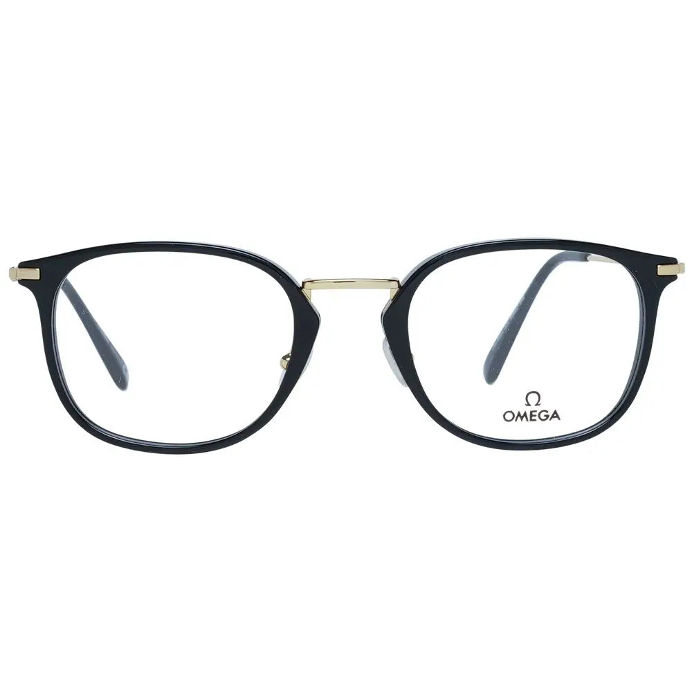Monture omega en métal noir et plastique doré avec design rectangulaire moderne pour lunettes