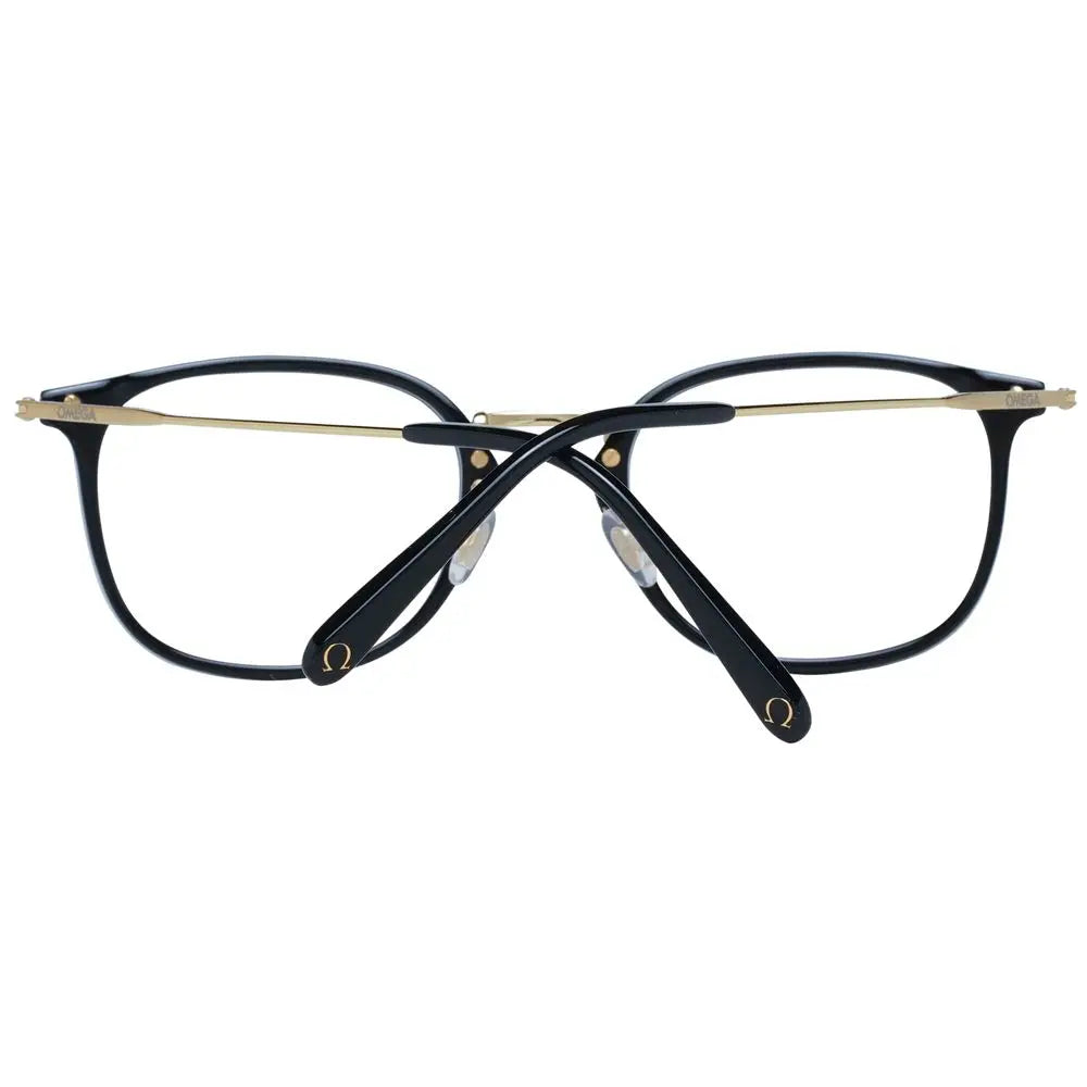 Lunettes omega noires en métal et plastique avec monture rectangulaire noire et dorée au design moderne élégant