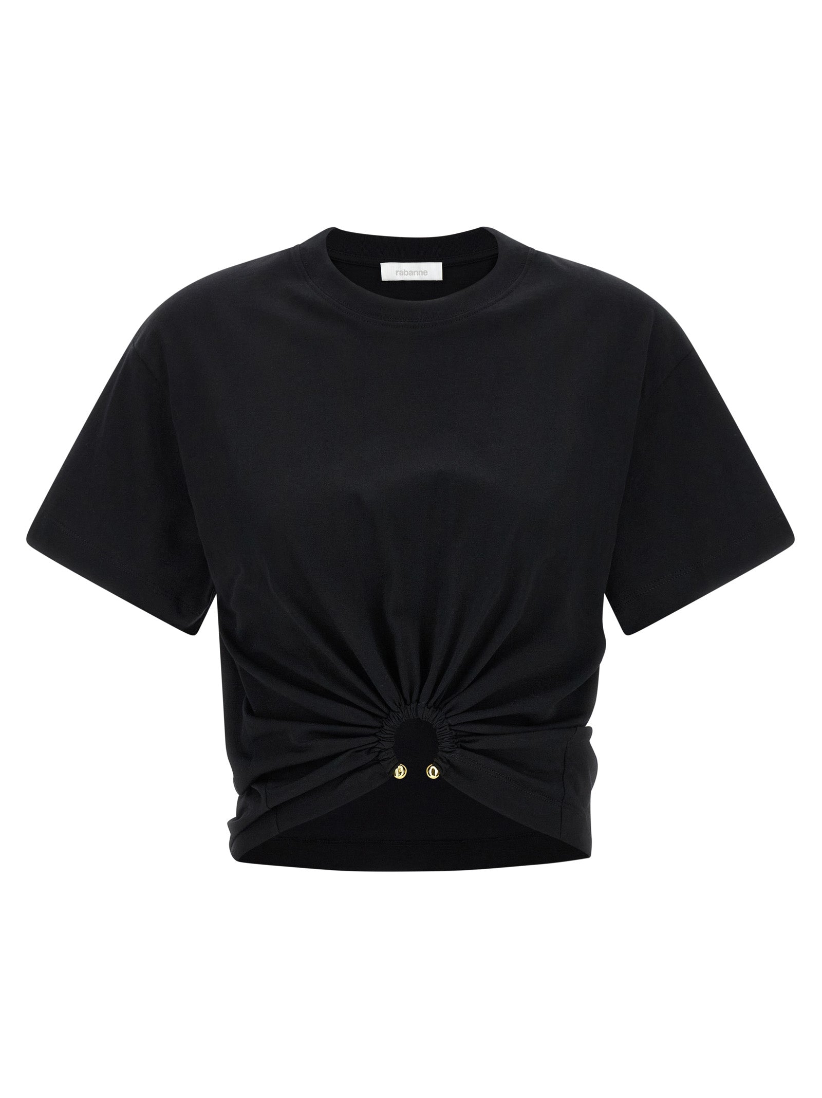 T-shirt en coton noir Paco Rabanne, coupe classique, logo discret sur la poitrine, parfait pour un style moderne et élégant.