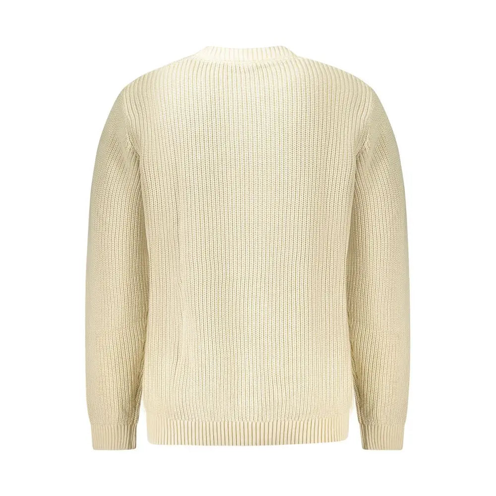 Pull en coton beige pour homme de pepe jeans en maille côtelée crème avec col rond classique et manches longues