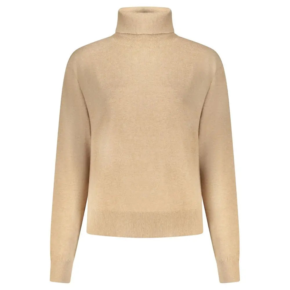 Beige cotton sweater for women by Pepe Jeans with turtleneck and ribbed cuffs and hem