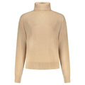 Beige cotton sweater for women by Pepe Jeans with turtleneck and ribbed cuffs and hem