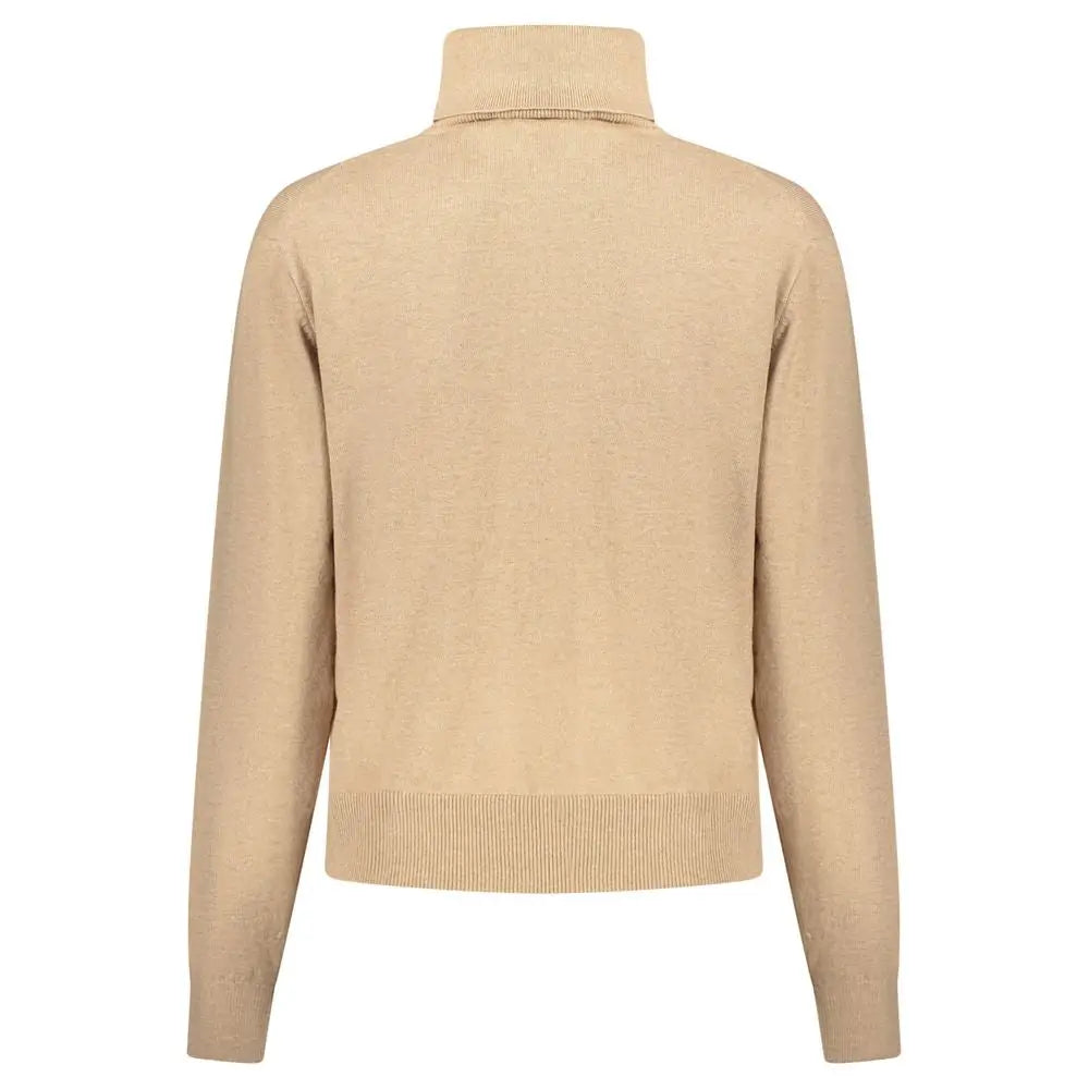 Pull beige en coton pour femme pepe jeans avec col roulé et bords côtelés aux poignets et à l’ourlet