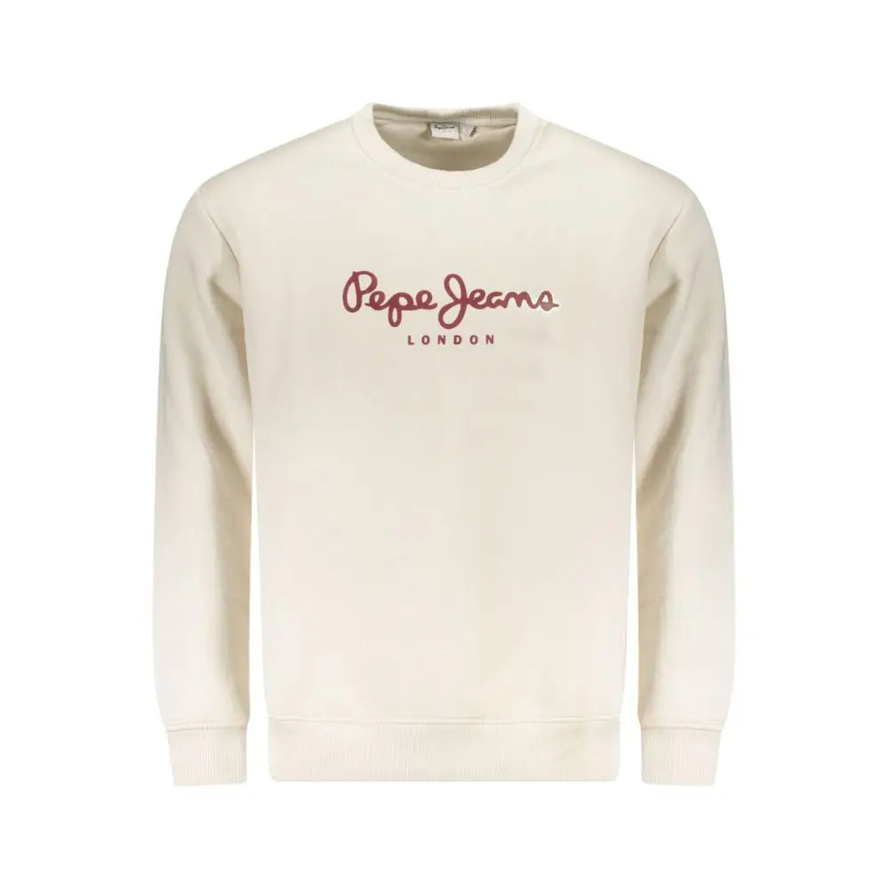 Sweatshirt en coton bianco pour homme pepe jeans london crème avec logo rouge cursif et texte london dessous