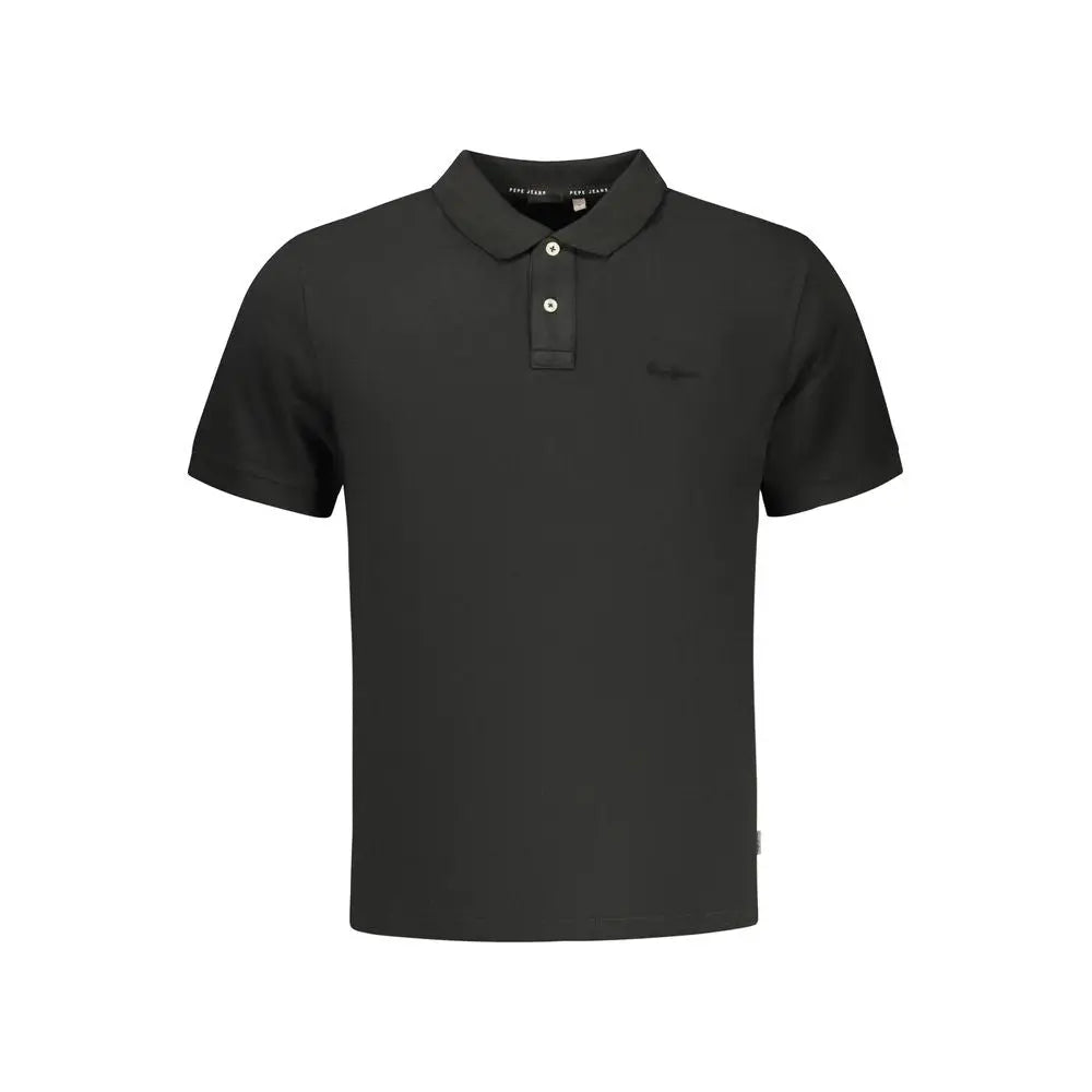 Polo homme pepe jeans noir en coton avec col classique et patte de boutonnage deux boutons manches courtes