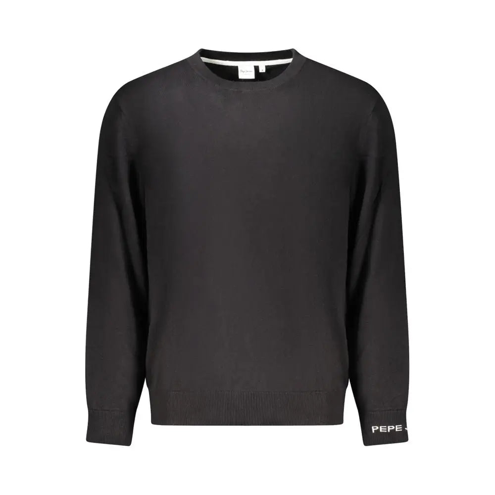 Pull pepe jeans noir pour homme en coton avec col rond et poignets et bord côtelés