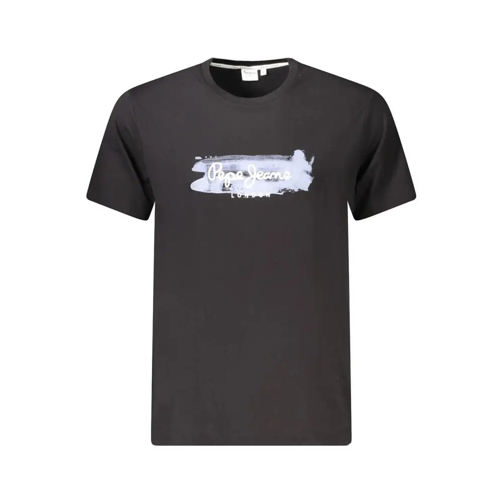T-shirt homme pepe jeans en coton noir avec graphique pinceau blanc sur la poitrine
