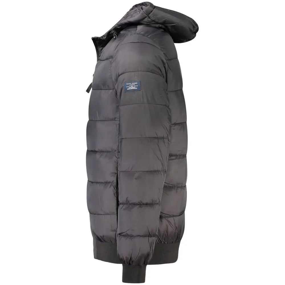 Veste matelassée noire pepe jeans en polyamide avec capuche et patch discret sur la manche