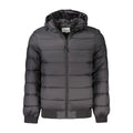 Veste noire matelassée à capuche pepe jeans en polyamide avec fermeture éclair devant et poignets côtelés